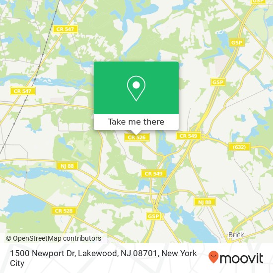 Mapa de 1500 Newport Dr, Lakewood, NJ 08701