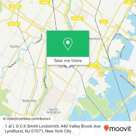 Mapa de 1 al L O C K Smith Locksmith, 440 Valley Brook Ave Lyndhurst, NJ 07071