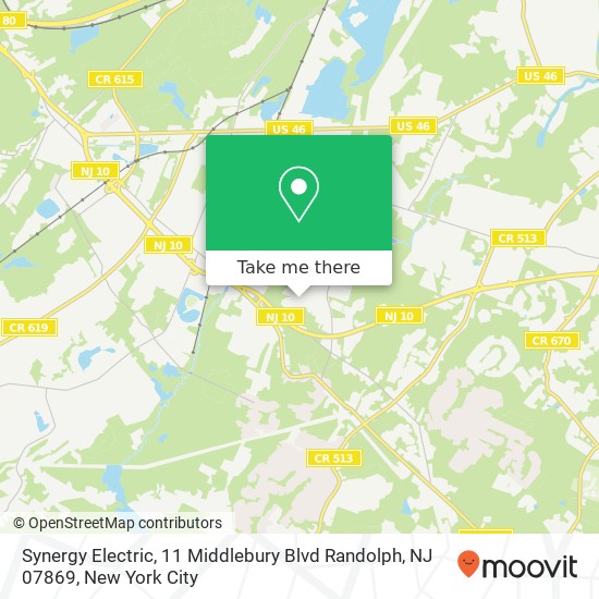 Mapa de Synergy Electric, 11 Middlebury Blvd Randolph, NJ 07869