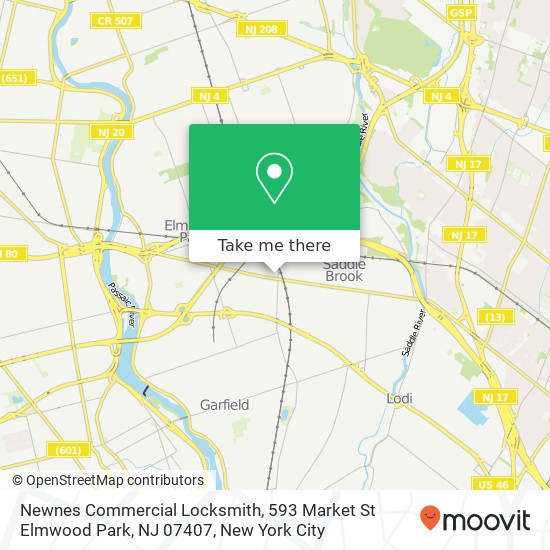 Mapa de Newnes Commercial Locksmith, 593 Market St Elmwood Park, NJ 07407