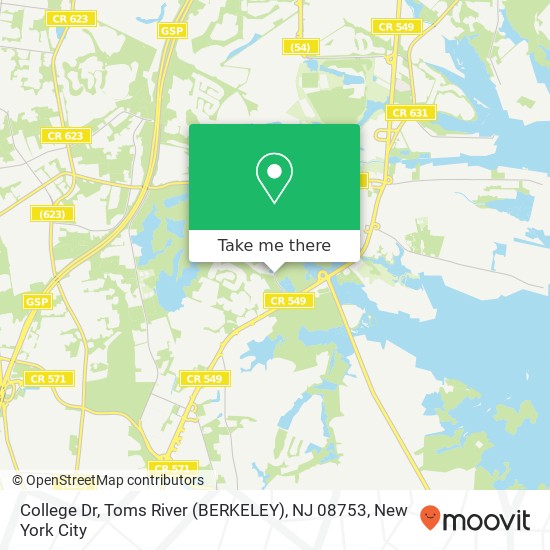 Mapa de College Dr, Toms River (BERKELEY), NJ 08753