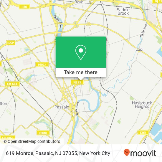 Mapa de 619 Monroe, Passaic, NJ 07055