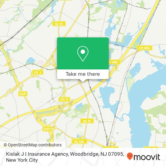 Mapa de Kislak J I Insurance Agency, Woodbridge, NJ 07095