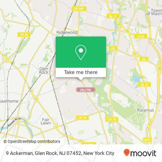 Mapa de 9 Ackerman, Glen Rock, NJ 07452