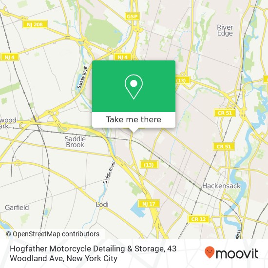 Mapa de Hogfather Motorcycle Detailing & Storage, 43 Woodland Ave