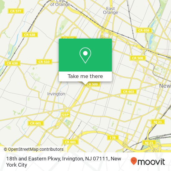 Mapa de 18th and Eastern Pkwy, Irvington, NJ 07111