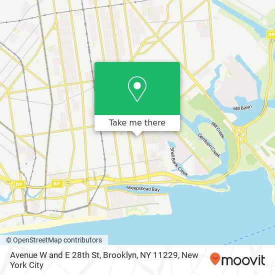 Mapa de Avenue W and E 28th St, Brooklyn, NY 11229
