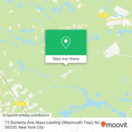 Mapa de 75 Burnette Ave, Mays Landing (Weymouth Twp), NJ 08330