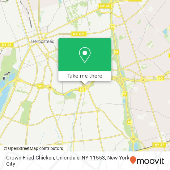 Mapa de Crown Fried Chicken, Uniondale, NY 11553