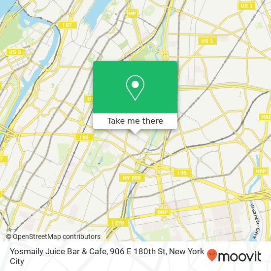 Mapa de Yosmaily Juice Bar & Cafe, 906 E 180th St