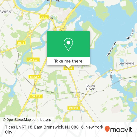 Mapa de Tices Ln RT 18, East Brunswick, NJ 08816