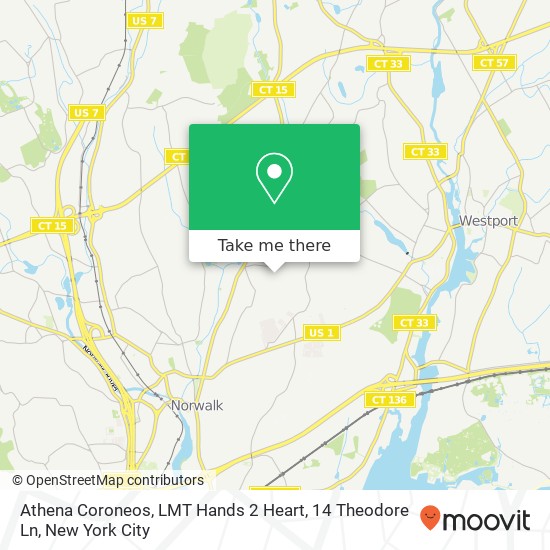 Mapa de Athena Coroneos, LMT Hands 2 Heart, 14 Theodore Ln