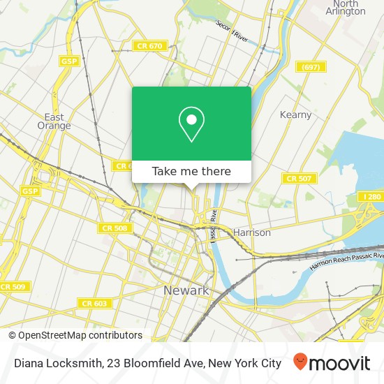 Mapa de Diana Locksmith, 23 Bloomfield Ave