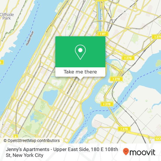 Jenny's Apartments - Upper East Side, 180 E 108th St map