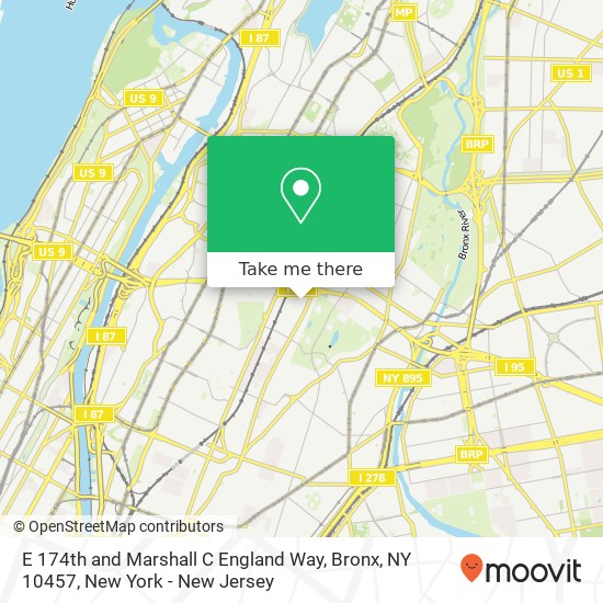 E 174th and Marshall C England Way, Bronx, NY 10457 map
