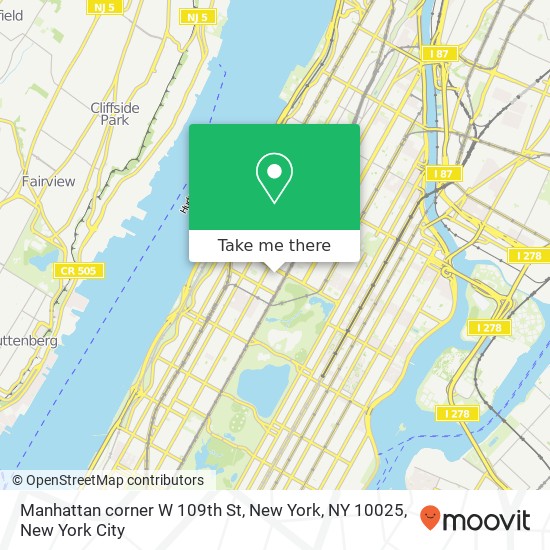 Manhattan corner W 109th St, New York, NY 10025 map