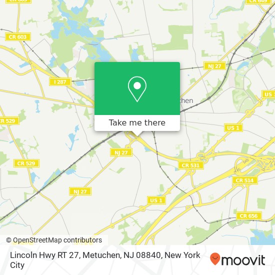 Lincoln Hwy RT 27, Metuchen, NJ 08840 map