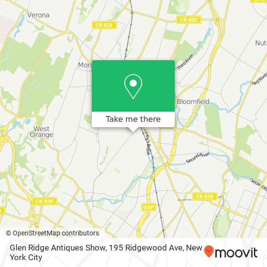 Mapa de Glen Ridge Antiques Show, 195 Ridgewood Ave