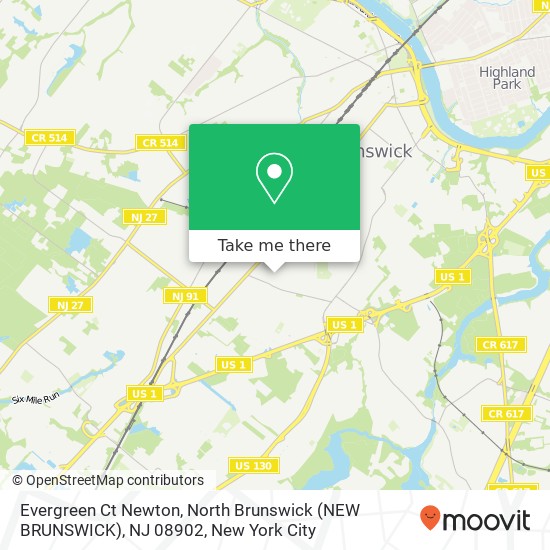Mapa de Evergreen Ct Newton, North Brunswick (NEW BRUNSWICK), NJ 08902