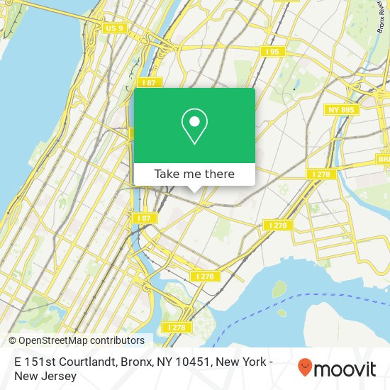 Mapa de E 151st Courtlandt, Bronx, NY 10451