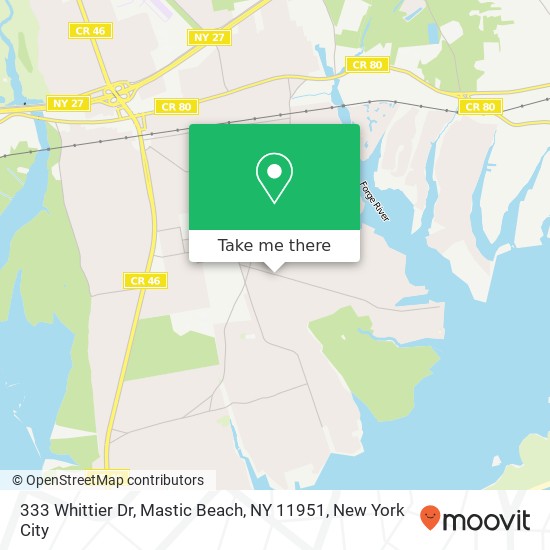 Mapa de 333 Whittier Dr, Mastic Beach, NY 11951