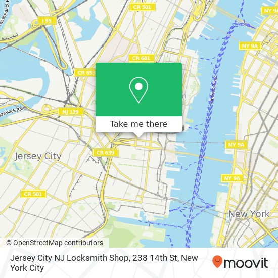 Mapa de Jersey City NJ Locksmith Shop, 238 14th St