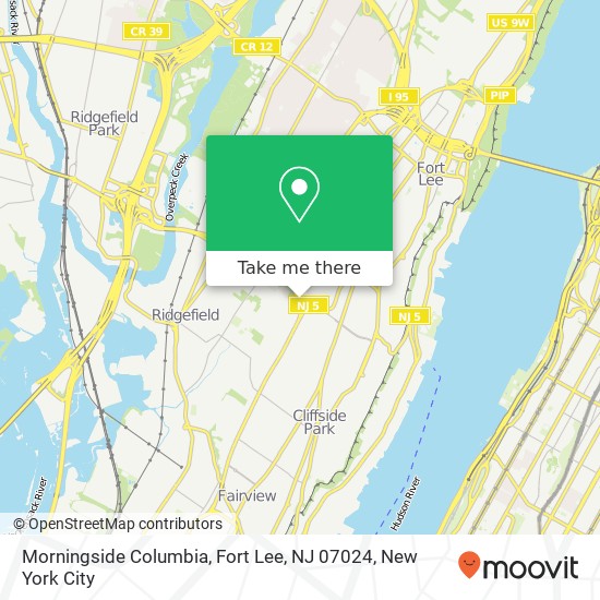 Mapa de Morningside Columbia, Fort Lee, NJ 07024