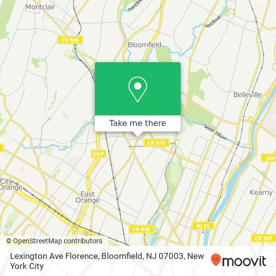 Mapa de Lexington Ave Florence, Bloomfield, NJ 07003