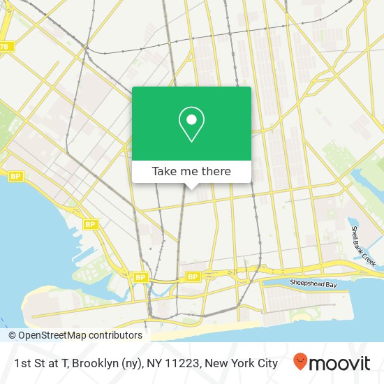 1st St at T, Brooklyn (ny), NY 11223 map