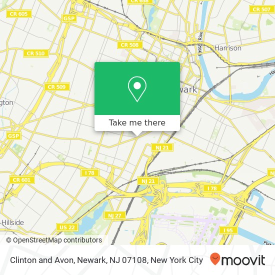 Mapa de Clinton and Avon, Newark, NJ 07108