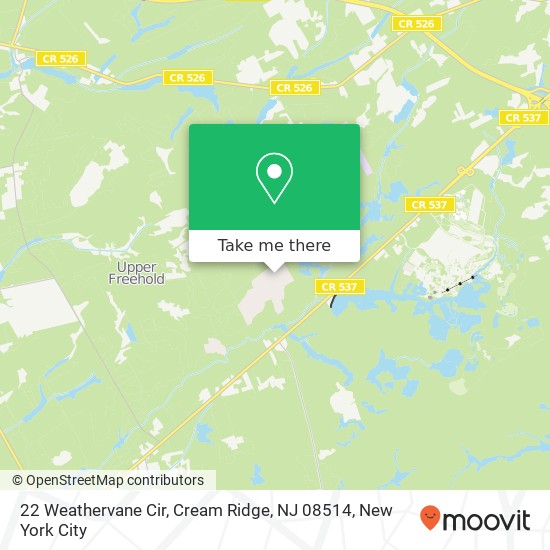 Mapa de 22 Weathervane Cir, Cream Ridge, NJ 08514