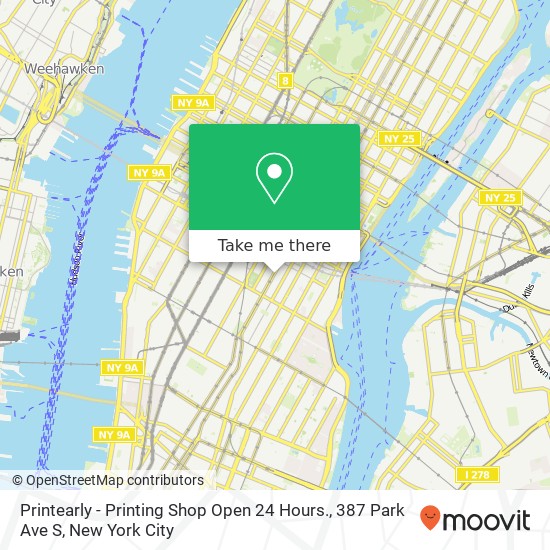Mapa de Printearly - Printing Shop Open 24 Hours., 387 Park Ave S