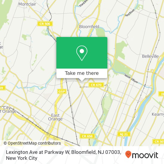 Mapa de Lexington Ave at Parkway W, Bloomfield, NJ 07003