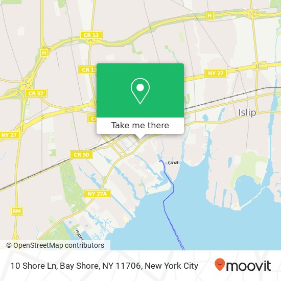 Mapa de 10 Shore Ln, Bay Shore, NY 11706