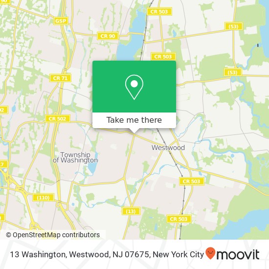 Mapa de 13 Washington, Westwood, NJ 07675