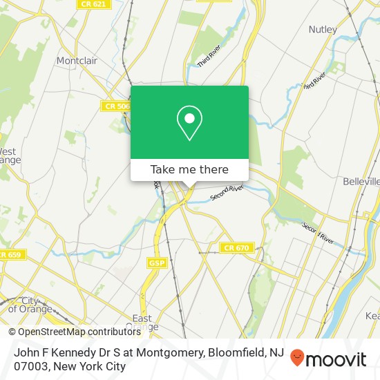 Mapa de John F Kennedy Dr S at Montgomery, Bloomfield, NJ 07003