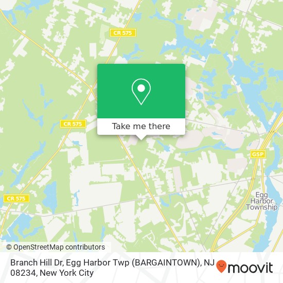 Mapa de Branch Hill Dr, Egg Harbor Twp (BARGAINTOWN), NJ 08234