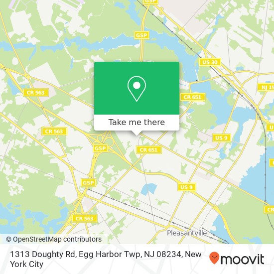 Mapa de 1313 Doughty Rd, Egg Harbor Twp, NJ 08234