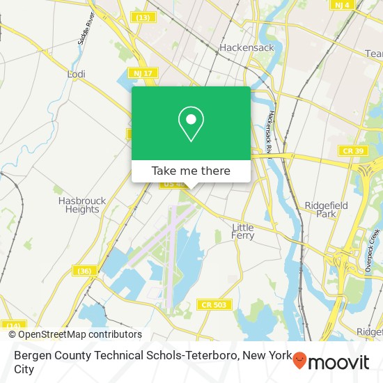 Bergen County Technical Schols-Teterboro map