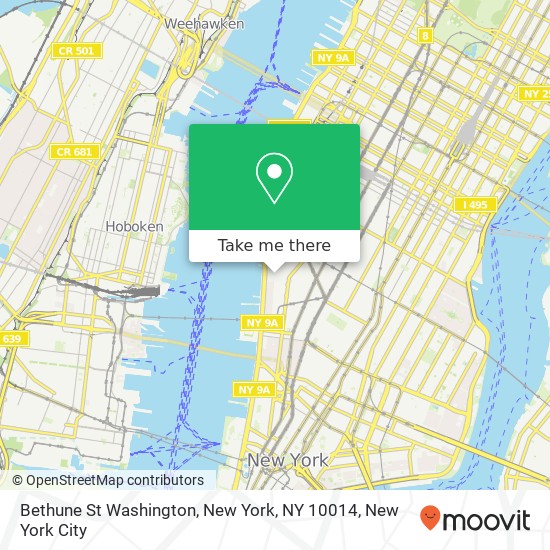 Mapa de Bethune St Washington, New York, NY 10014