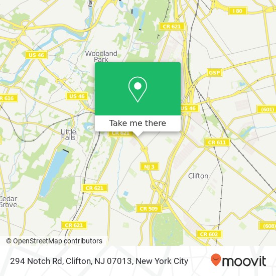 Mapa de 294 Notch Rd, Clifton, NJ 07013