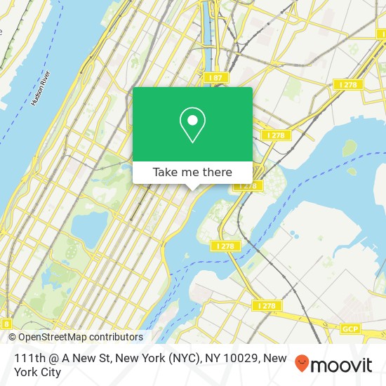 111th @ A New St, New York (NYC), NY 10029 map