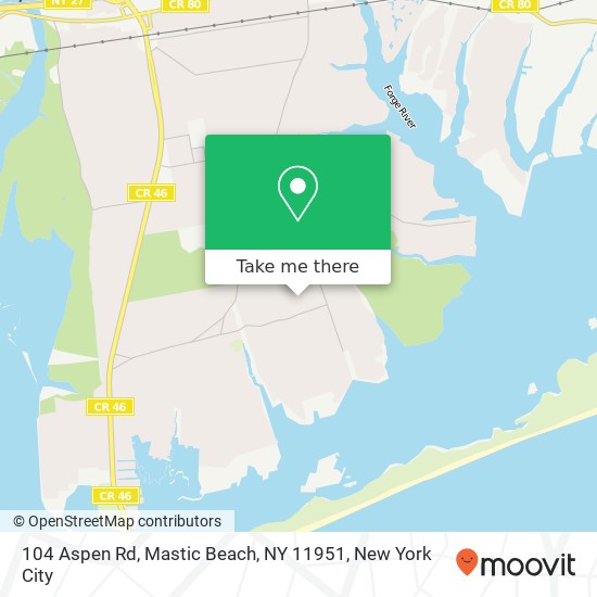 Mapa de 104 Aspen Rd, Mastic Beach, NY 11951