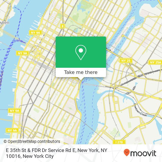 Mapa de E 35th St & FDR Dr Service Rd E, New York, NY 10016