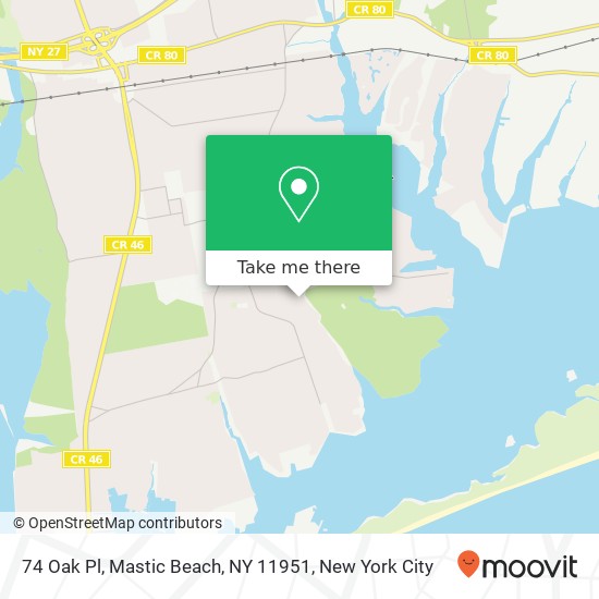 Mapa de 74 Oak Pl, Mastic Beach, NY 11951
