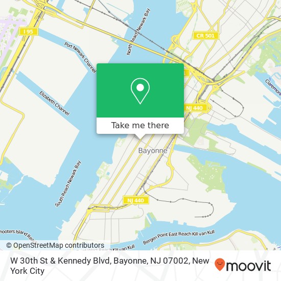 Mapa de W 30th St & Kennedy Blvd, Bayonne, NJ 07002