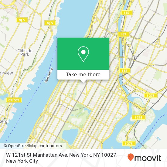 Mapa de W 121st St Manhattan Ave, New York, NY 10027