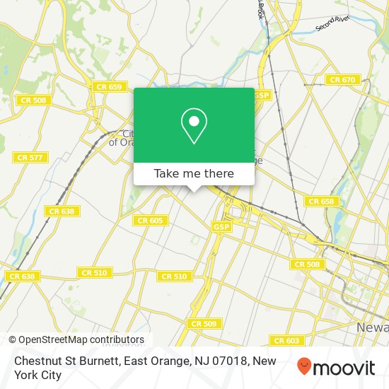 Mapa de Chestnut St Burnett, East Orange, NJ 07018