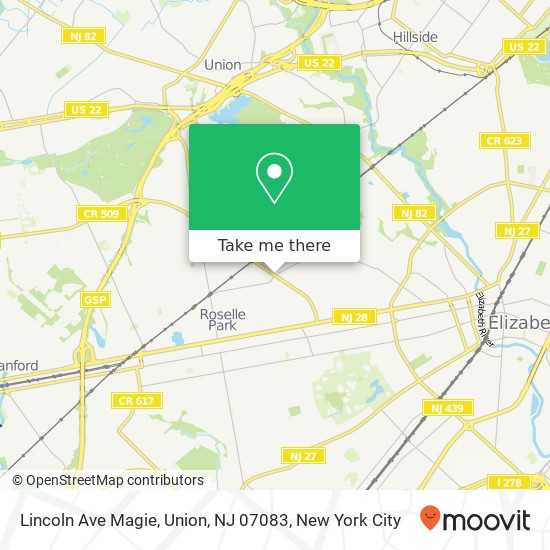 Mapa de Lincoln Ave Magie, Union, NJ 07083
