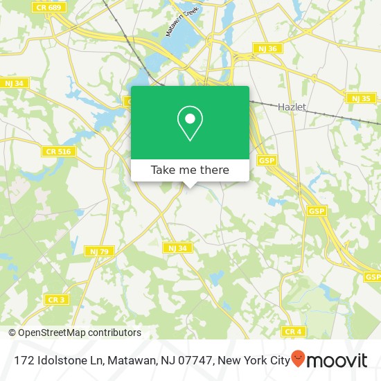 Mapa de 172 Idolstone Ln, Matawan, NJ 07747